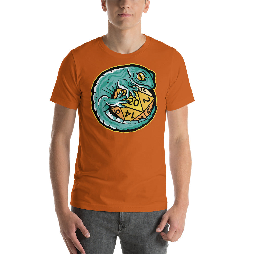 Gecko Lizard Hugging a D20 D&D Role Playing Game Dice Unisex T-Shirt