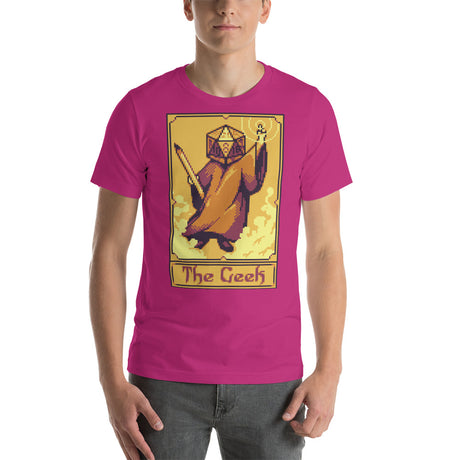 Tarot Card with Pixel Art - The Geek with D20 D&D Role Playing Game Dice Head Unisex T-Shirt