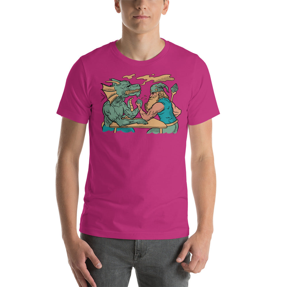 Dragon and Wizard Arms Wrestling Funny Unisex T-Shirt