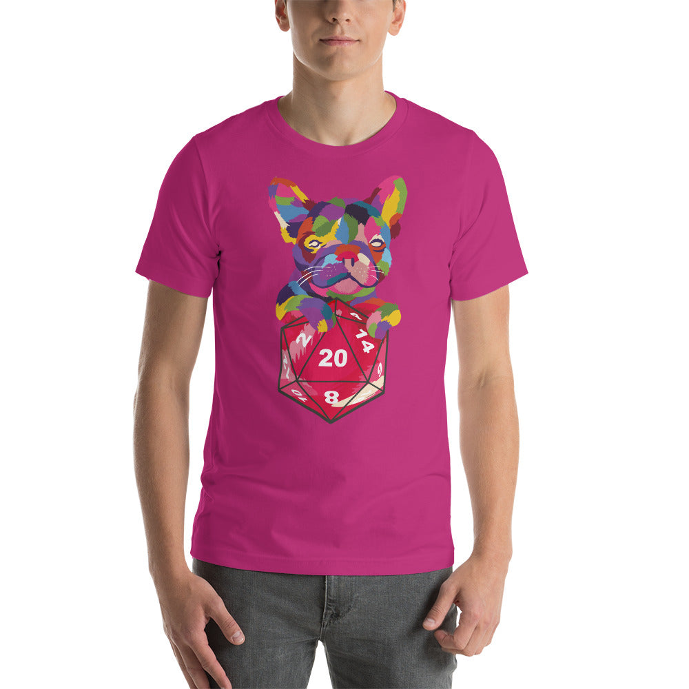 Colorful Bulldog with D20 D&D Role Playing Game Dice Unisex T-Shirt