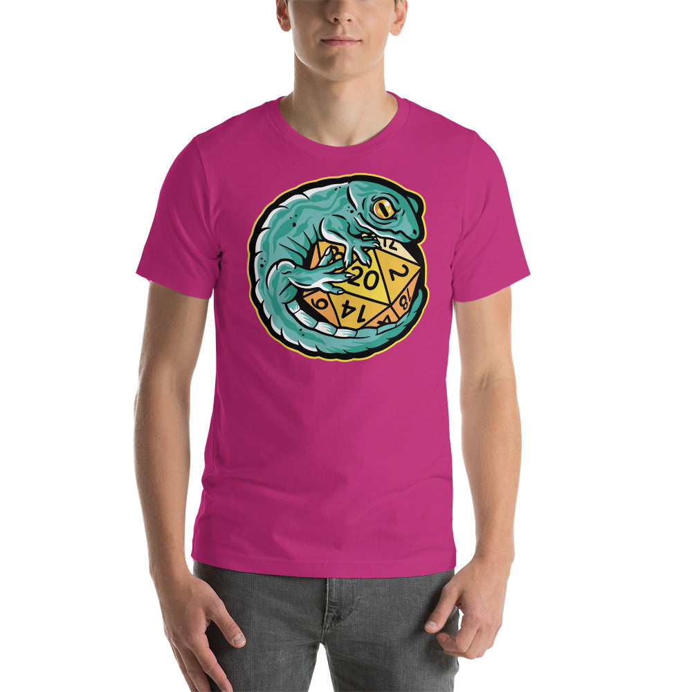 Gecko Lizard Hugging a D20 D&D Role Playing Game Dice Unisex T-Shirt