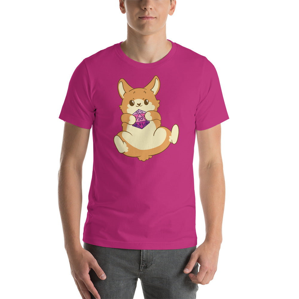 Cute Corgi Dog Holding a D20 Role Playing Game Dice Unisex T-shirt