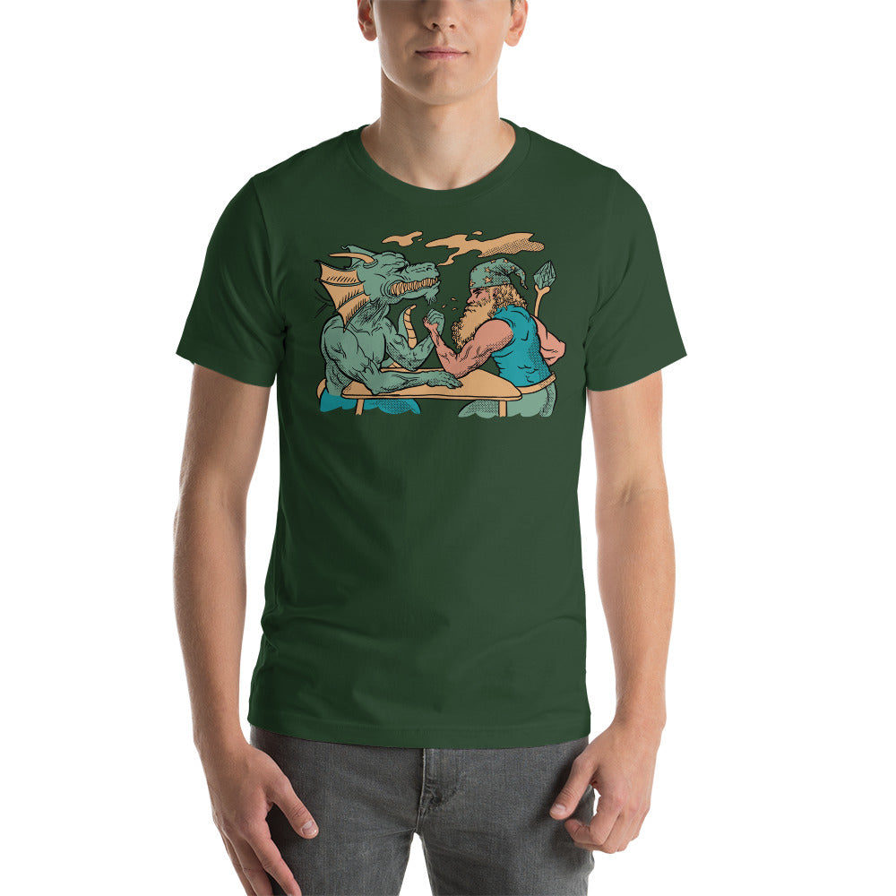 Dragon and Wizard Arms Wrestling Funny Unisex T-Shirt