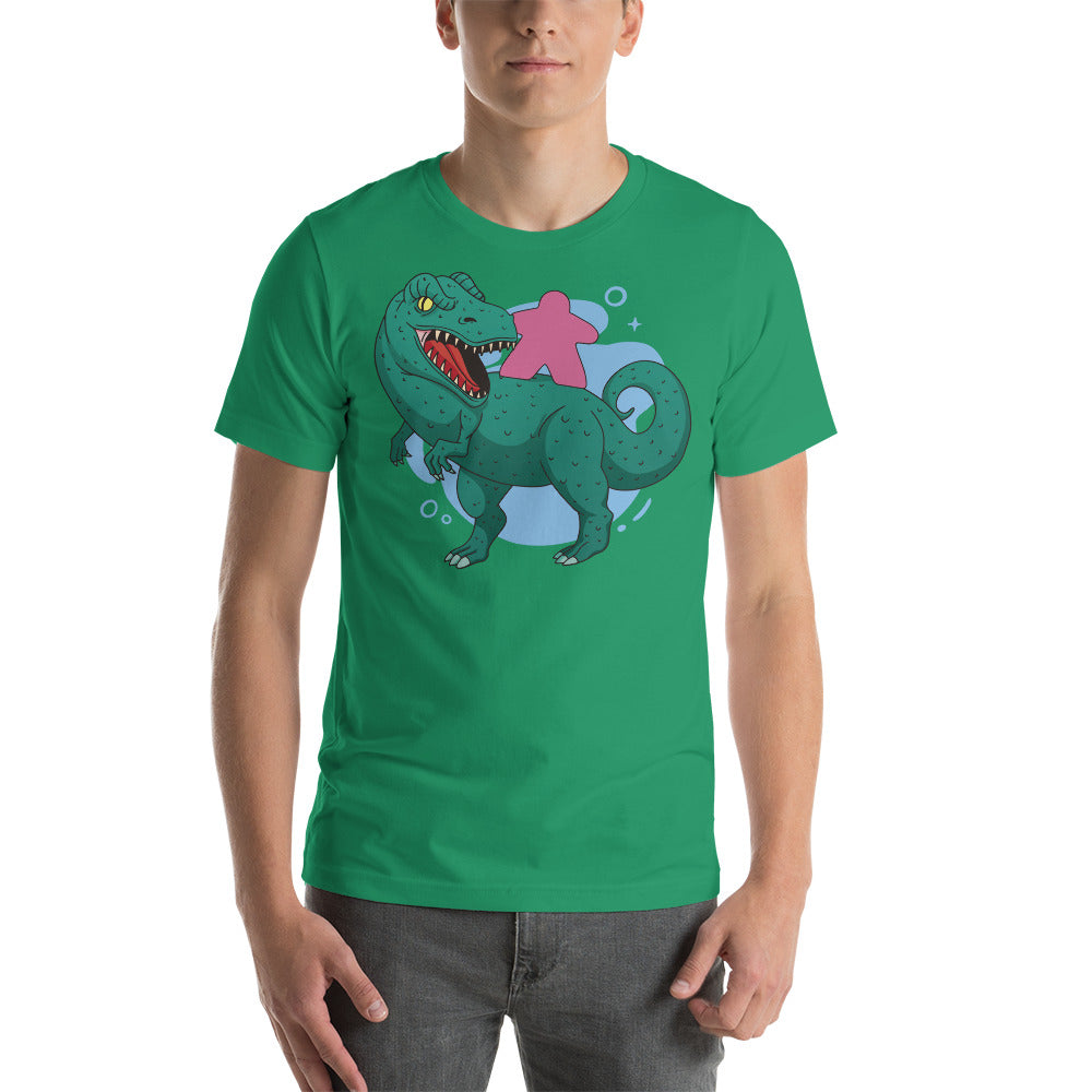 Pink Board Game Meeple on a Dinosaur Unisex T-Shirt