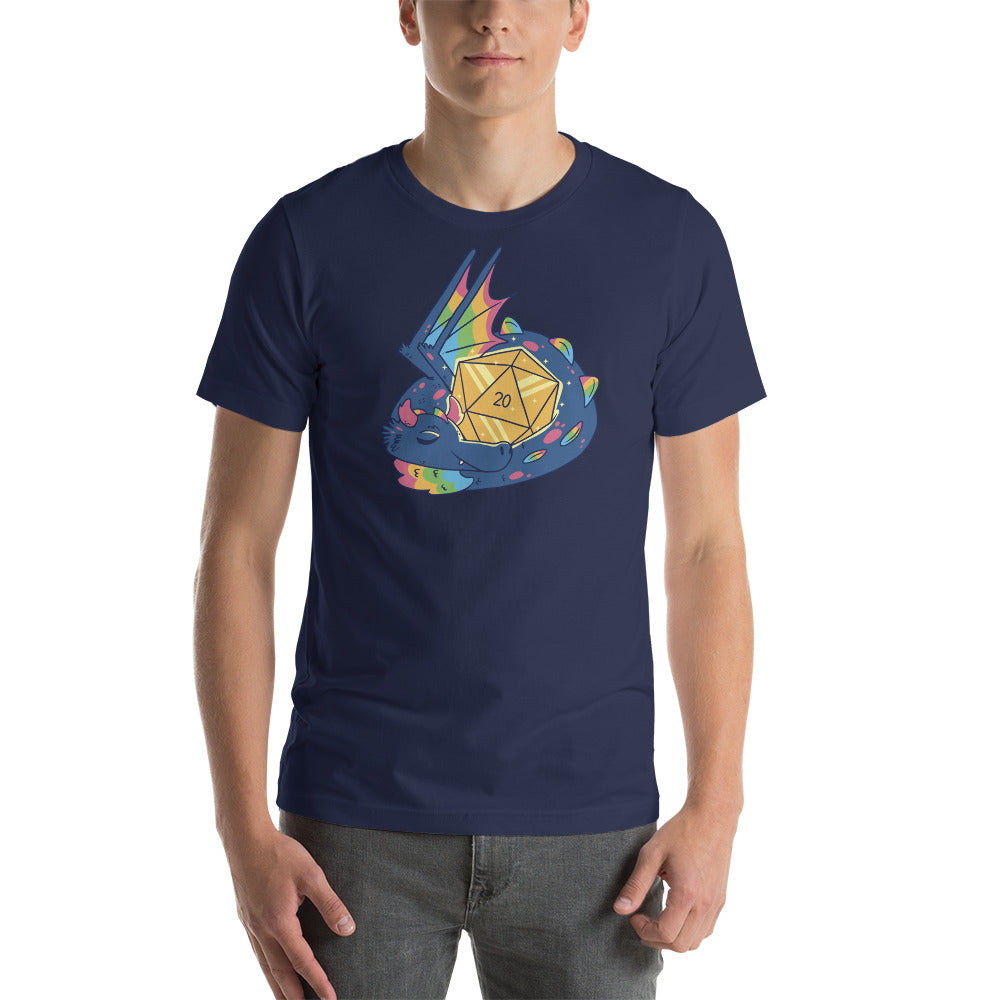 Cute Rainbow Dragon with D20 Role Playing Game Dice Unisex T-shirt