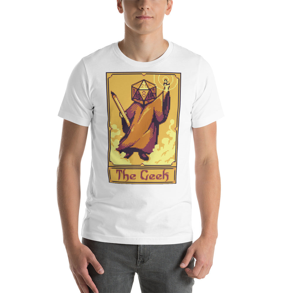 Tarot Card with Pixel Art - The Geek with D20 D&D Role Playing Game Dice Head Unisex T-Shirt