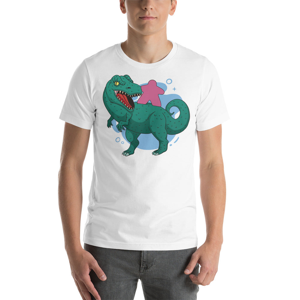 Pink Board Game Meeple on a Dinosaur Unisex T-Shirt