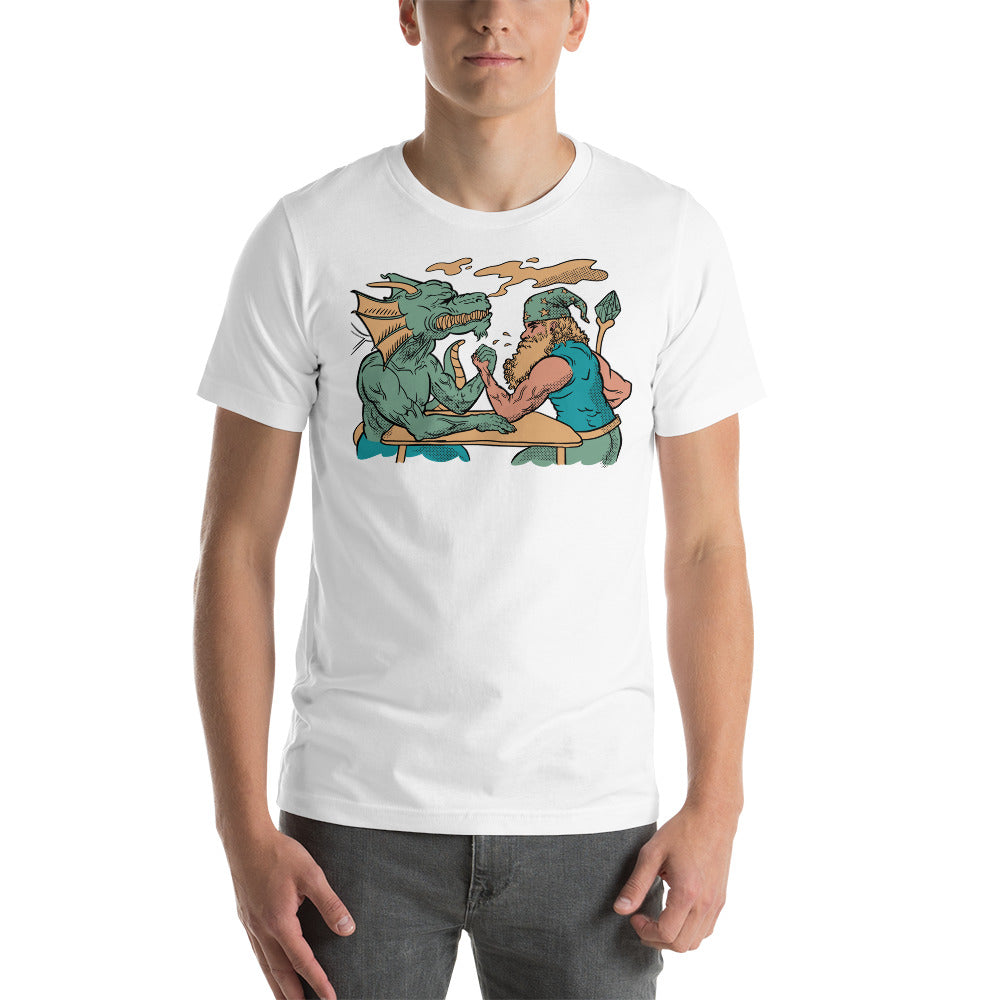 Dragon and Wizard Arms Wrestling Funny Unisex T-Shirt