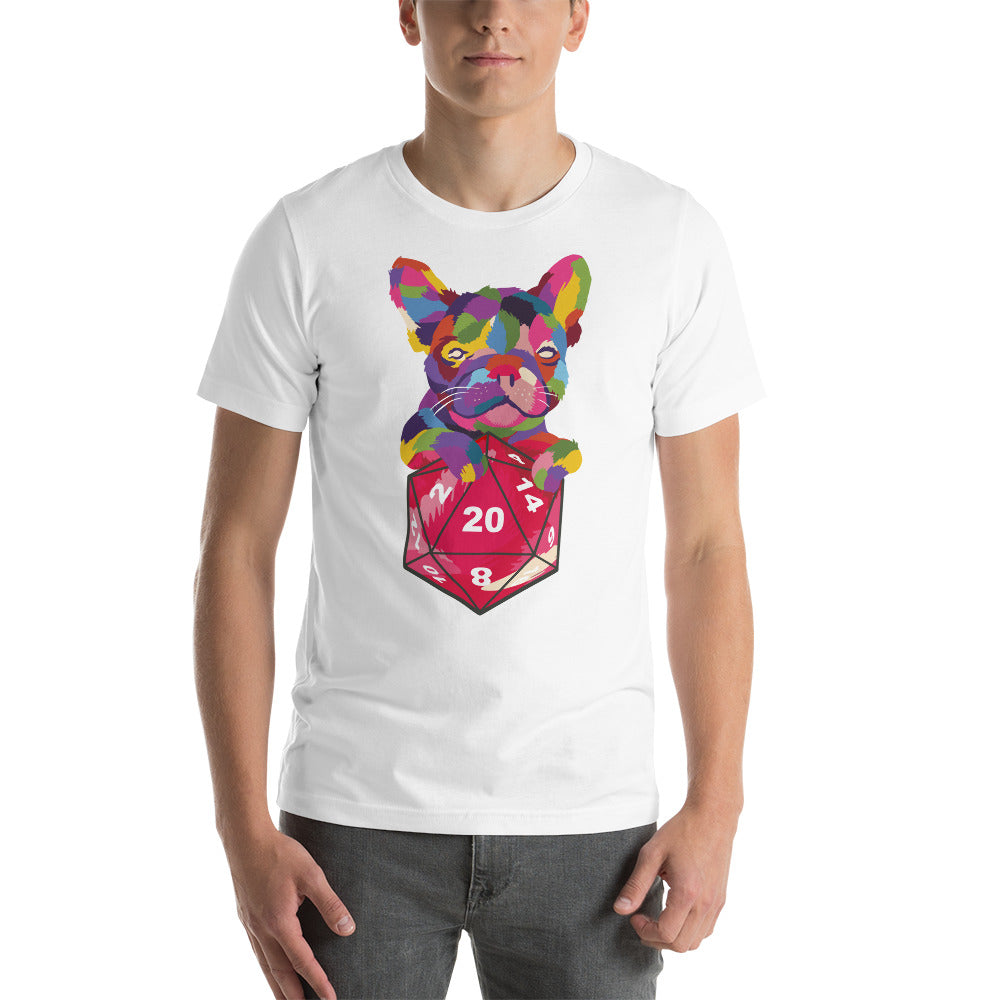 Colorful Bulldog with D20 D&D Role Playing Game Dice Unisex T-Shirt