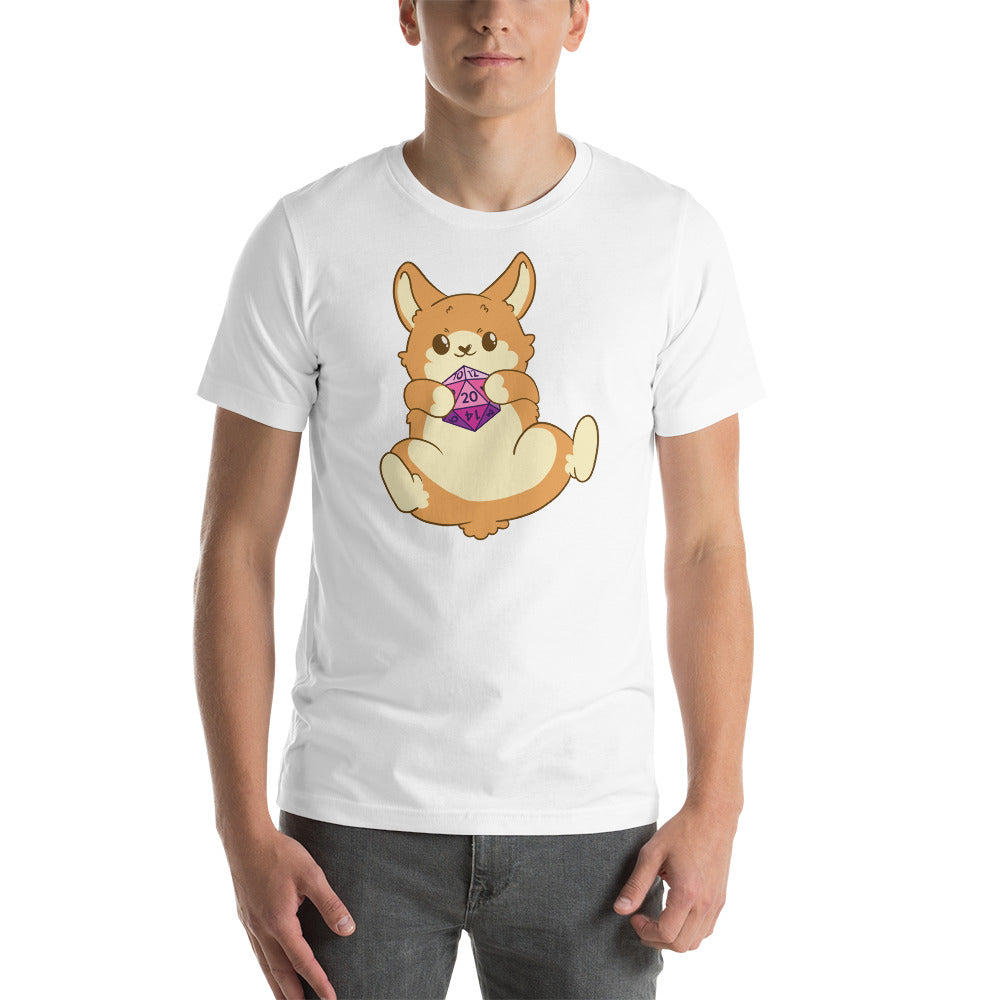 Cute Corgi Dog Holding a D20 Role Playing Game Dice Unisex T-shirt