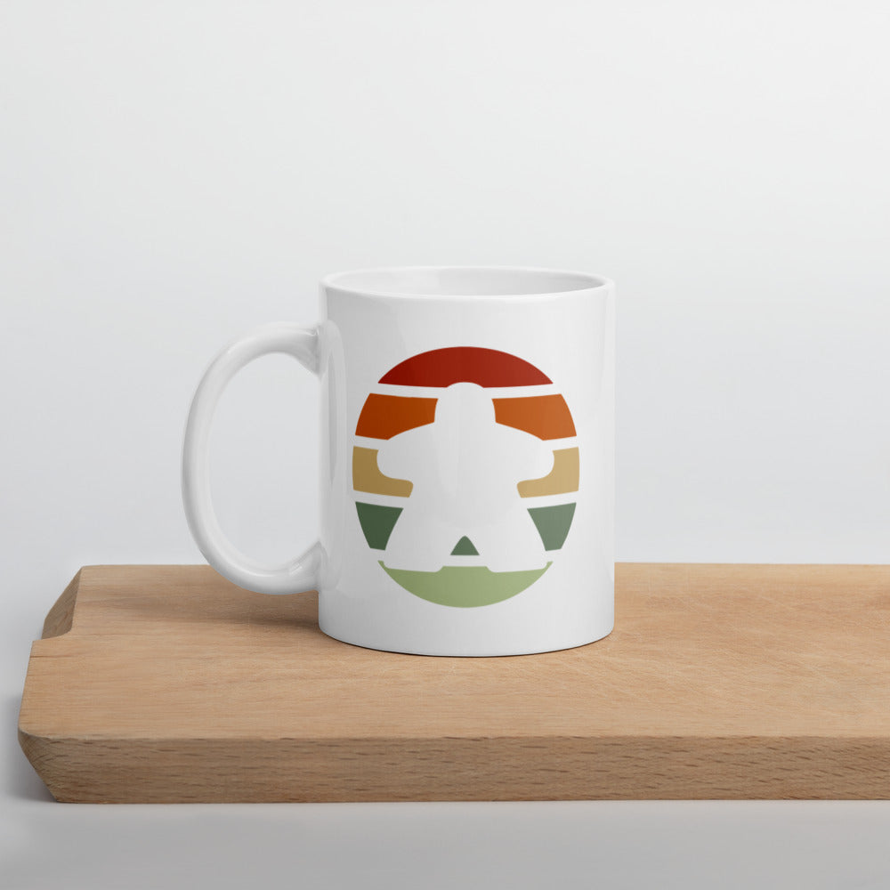 Board Game Meeple in a Striped Sunset Mug - Double Sided