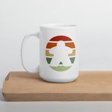 Board Game Meeple in a Striped Sunset Mug - Double Sided