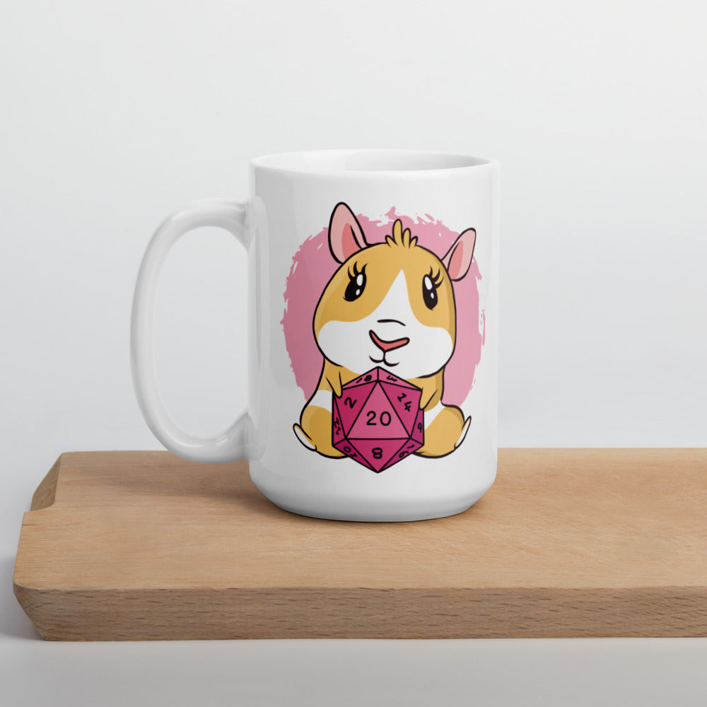 Cute Guinea Pig Holding a D20 D&D Dice Mug - Double Sided